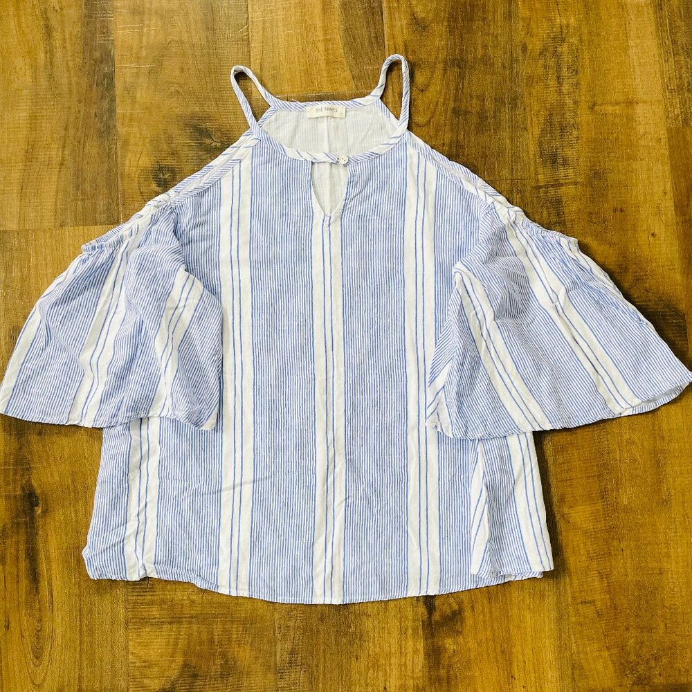 The‎ Nines Blue White Striped Cold Shoulder Tank Top Size M